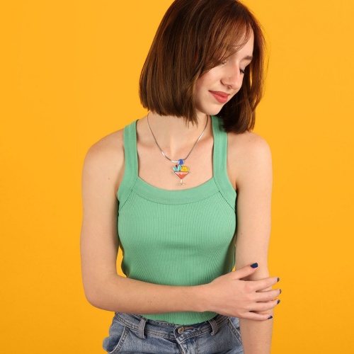 Колье TARATATA, Cocktail, с цветной смолой и нефритовыми бусинами, TT-E24-05107-10M серебристый фото 3