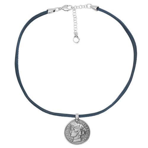 Колье Ciclon, Celine, кожаное, с монетой, CN-245810 серебристый