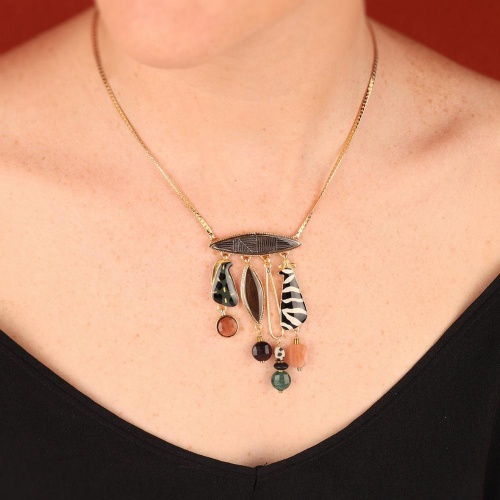Колье TARATATA, Zebra, песчаник, гелиолит, тигровый глаз, яшма, TT-H25-04107-20M золотистый фото 2
