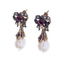 Серьги Alcozer&J, банты, жемчуг, гранат,кристалл Swarovski, AL2602-OP4275C золотистый