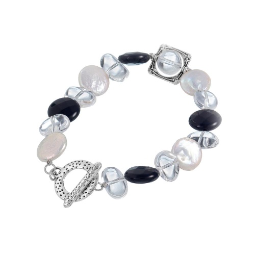 Браслет Lanzerotti, Pianoforte, с жемчугом, ониксом и хрусталем, LZ-25.12-394 черный