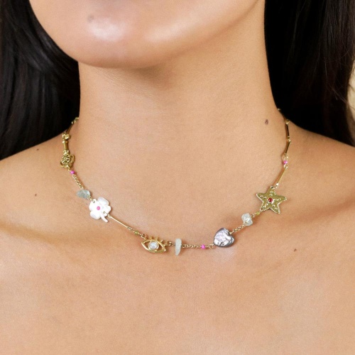 Колье Franck Herval, Angelica, жемчуг, перламутр, аквамарин, бусины, FH25.2-15-64370 золотистый фото 3