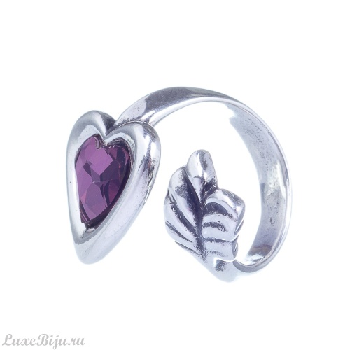 Кольцо Ciclon, Cuore, незамкнутое, сердце, чешское стекло, CN-22E500 розовый