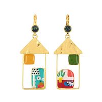 Серьги TARATATA, Curieuse, асимметрия, цветная смола, яшма Камбаба, TT-E26-01705-20M золотистый