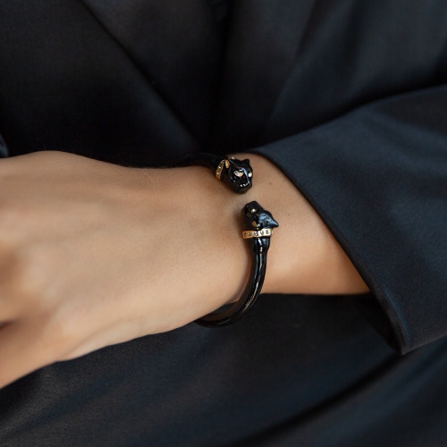 Браслет Polina Firenze, кафф, пантера с кристаллами и эмалью, PF26.1-BR2174 черный фото 2