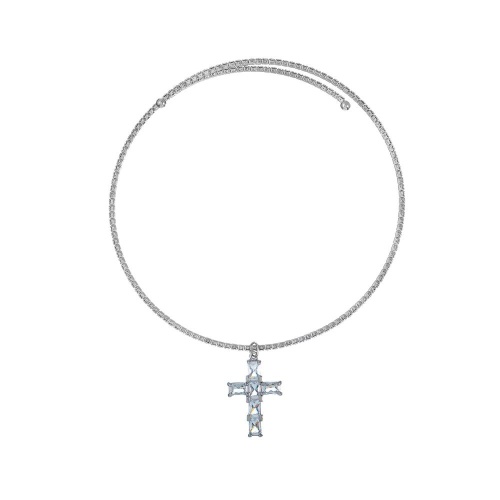 Колье Moon Paris, Ringo Queen, гривна с крестом и кристаллами, MRQ-26.01-001 серебристый фото 2