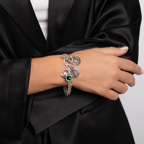 Браслет Tra-la-ra, Voyage, с подвесками и кристаллом, TLR24-243P002 зеленый фото 2