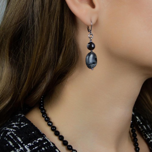 Серьги Lanzerotti, Pianoforte, с яшмой, обсидианом и перламутром, LZ-26.01-012 серый фото 2