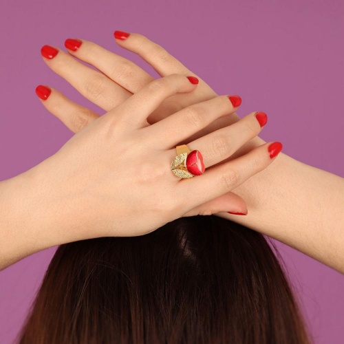 Кольцо TARATATA, Crocus, разъемное,цветная смола и микрошарики, TT-H24-02409-203 красный фото 3