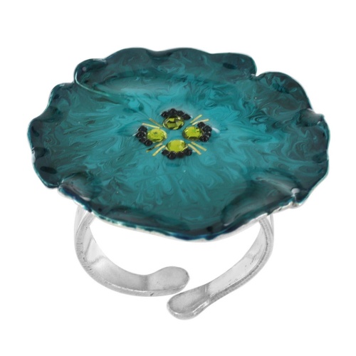 Кольцо TARATATA, Bloom, разъемное, смола, стразы, микрошарики, TT-W23-11431-104 синий фото 3