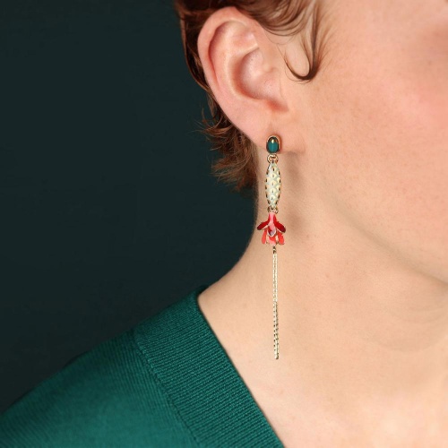 Серьги TARATATA, Fuchsia, смола, стеклянные бусины, золотая краска, TT-E25-02919-20M золотистый фото 2