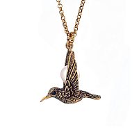 Колье Alcozer&J, птица с жемчугом и сапфиром, AL2512-F019C золотистый