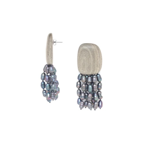 Серьги Nature Bijoux, Pebble Beach, из эбенового дерева, с жемчугом, NB25.2-12-90370 серый