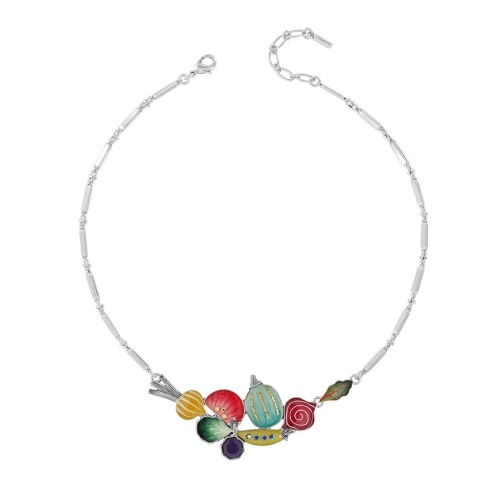 Колье TARATATA, Coeur d`artichaud, с цветной смолой, бусинами и стразами, TT-H23-07116-10M серебристый