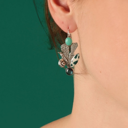 Серьги TARATATA, Green, с цветной смолой и порошком слюды, TT-E24-09774-104 бирюзовый фото 3