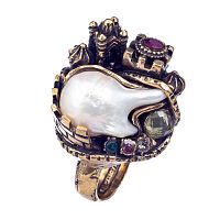 Кольцо Alcozer&J, жемчуг, гранат, цитрин,изумруд,Swarovski, AL-A128JT22 золотистый