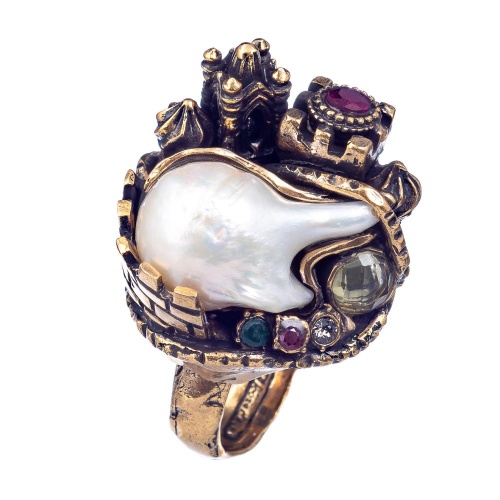 Кольцо Alcozer&J, жемчуг, гранат, цитрин,изумруд,Swarovski, AL-A128JT22 золотистый