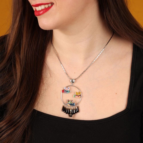 Колье TARATATA, Dans les nuages, с цветной смолой и стеклянными бусинами, TT-H24-03104-10M серебристый фото 4