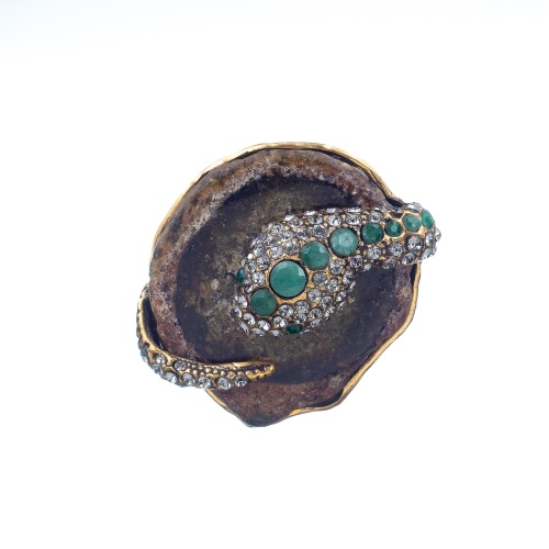 Кольцо Alcozer&J, змея, агат, изумруд, кристаллы Swarovski, AL-A128EY22 золотистый фото 2