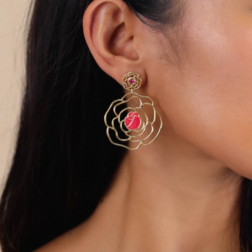 Серьги Franck Herval, Camelia, с кристаллом Swarovski и цветной эмалью, FH24.2-12-69224 золотистый фото 3