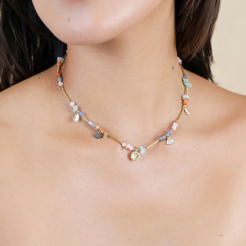 Колье Franck Herval, Layla, амазонит, кварц, яшма, перламутр, бусины, FH25.1-15-64360 золотистый фото 4