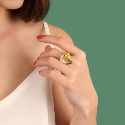 Кольцо TARATATA, Archipel, разъемное, со смолой, стразами и кварцем, TT-E24-03404-20Y желтый фото 4