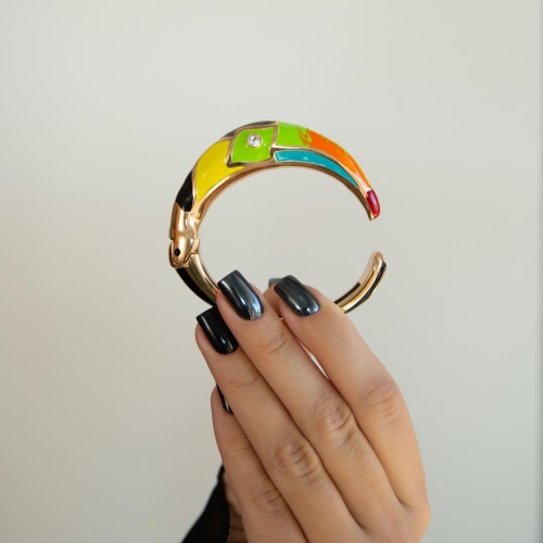 Браслет Polina Firenze, кафф, тукан с эмалью и кристаллами, PF25.2-BR4319 золотистый фото 5