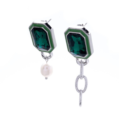Серьги Moon Paris, Ringo, асимметричные, с кристаллом и жемчугом, MR-22.03-052 зеленый