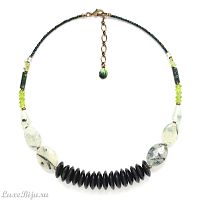 Колье Nature Bijoux, Canopy, перидот,яшма,кварц,стеклянные бусины,рог, NB22.2-15-42280 зеленый