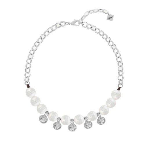 Колье VIDDA, Mainson, с жемчугом и монетами, кожа, VD26.1-02368 серебристый