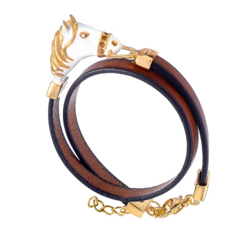 Браслет Polina Firenze, кожаный, лошадь с кристаллами и эмалью, PF26.1-BR1610 белый