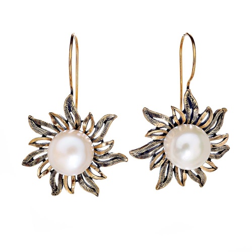 Серьги Alcozer&J, с жемчугом, AL2602-OP5301C золотистый