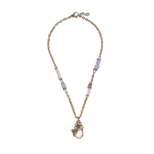 Колье Alcozer&J, аквамарин,кварц, гранат, жемчуг, изумруд, AL-C68FD25-R розовый