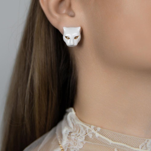 Серьги Polina Firenze, пантера с кристаллами и эмалью, PF26.1-OR2671 белый фото 2