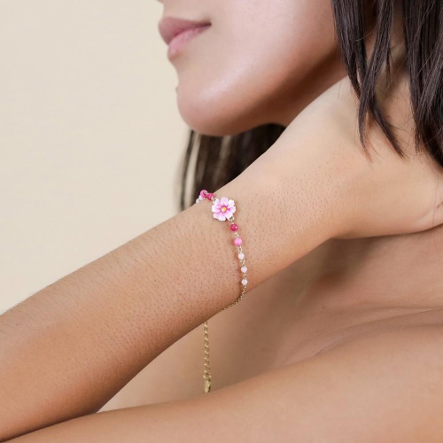 Браслет Franck Herval, Loulou, цветок, агат, жад, бусины, эмаль, FH25.1-13-72970 розовый фото 5