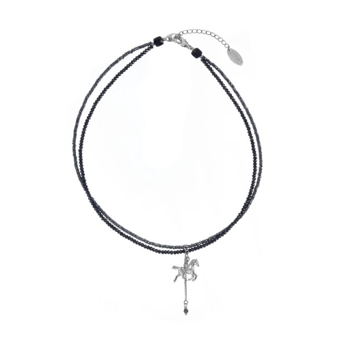 Колье Lanzerotti, Pianoforte, двойное, шпинель, гематит, кристаллы, LZ-25.12-408 черный