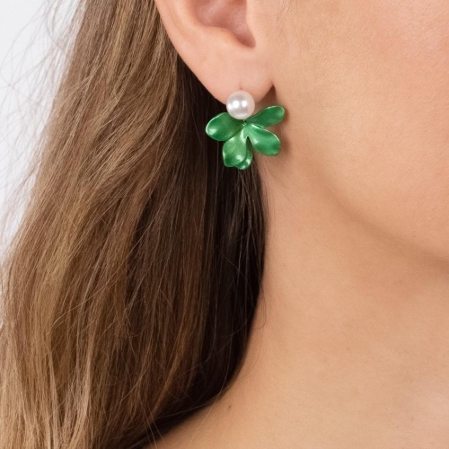 Серьги Moon Paris, с жемчужной бусиной и цветком, Mo-Y24.06-065 зеленый фото 2