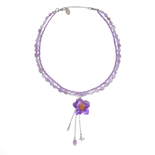 Колье Lanzerotti, Erbario, двойное, с аметистом и цветком, LZ-26.02-058 сиреневый