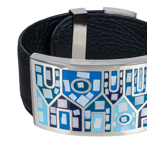 Браслет Fiore Luna на кожаном черном ремешке фото 6