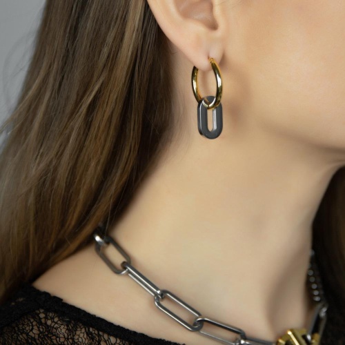 Серьги Moon Paris, Ringo, биколор, с подвеской в форме овала, MR-26.01-012 золотистый фото 2