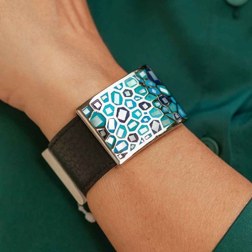 Браслет Fiore Luna на кожаном черном ремешке, CB00992-6 BL фото 2