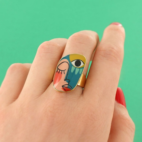 Кольцо TARATATA, Abstract, разъемное, с цветной смолой, TT-W24-05425-20M золотистый фото 3