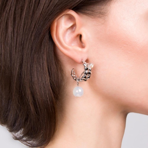 Серьги Moon Paris, Ringo, полукольца,с горным хрусталем и кварцем, MR-21.11-287 серебристый фото 3