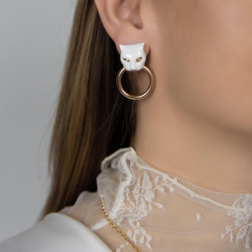 Серьги Polina Firenze, пантера с кристаллами и эмалью, PF26.1-OR2674 белый фото 2