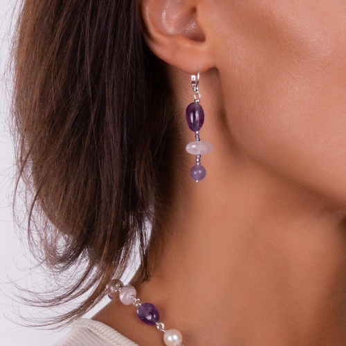 Серьги Lanzerotti, Monroe, аметист, розовый кварц, морганит, LZ-23.07-263 фиолетовый фото 4