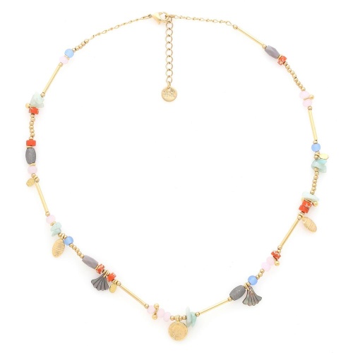 Колье Franck Herval, Layla, амазонит, кварц, яшма, перламутр, бусины, FH25.1-15-64360 золотистый