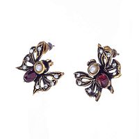 Серьги Alcozer&J, бабочки,жемчуг,гранат,кристалл Swarovski, AL-OP5451C золотистый
