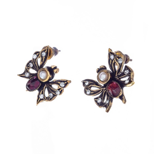 Серьги Alcozer&J, бабочки,жемчуг,гранат,кристалл Swarovski, AL-OP5451C золотистый