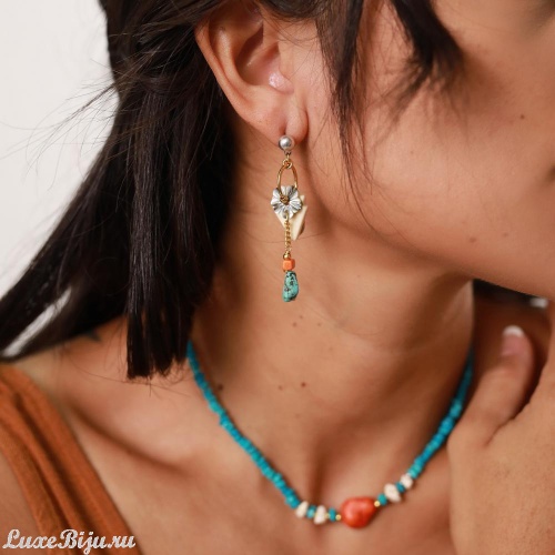 Серьги Nature Bijoux, Formentera, перламутр,говлит,тибетская бирюза,кость, NB22.1-12-77272 бирюзовый фото 3