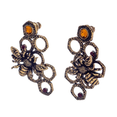 Серьги Alcozer&J, пчелы с цитрином и гранатом, AL2406-OP5495C золотистый